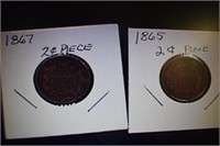 1865 and 1867 Two-Cent Piece Coins