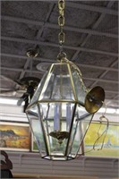 BRASS AND GLASS HANGING FIXTURE