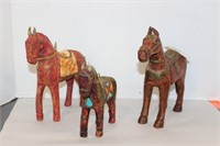SET OF 3 WOOD WITH BRASS ACCENT HORSES