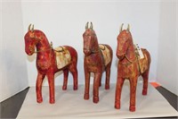 SET OF 3 WOOD WITH BRASS ACCENTS HORSES