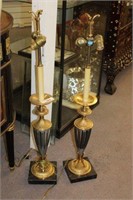 PAIR VERY HEAVY AND ORNATE BRASS/MARBLE LAMPS