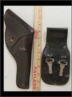 LEATHER LOT OF 2- OLD MILITARY STYLE HOLSTER AND