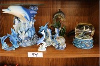 Miniature Dolphin Table, Snow globe and Figurines