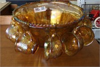 Carnival Glass Punch Bowl Set with Bowl and 12