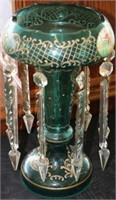 Antique Green Vase with Crystal Prisms