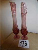 Pair of Pink Glass Vases - 15.5” Tall