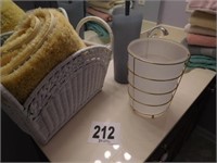 White Wicker Magazine Rack, Trash Can