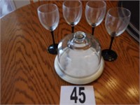 4 Wine Glasses & Marble/Glass Cheese Plate