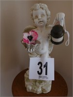 Resin Cherub Boy Bird Feeder 15” Tall