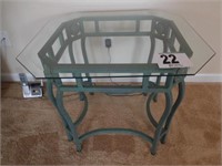 Green Metal & Glass End Table - 24x27x22.5