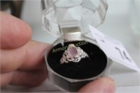 STERLING W/ PINK STONE RING - SIZE 6 1/2