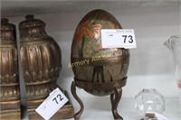 ENAMEL DECORATED EGG W/ STAND