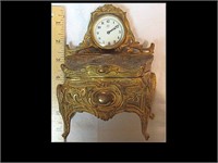 ANTIQUE JEWELRY BOX WITH CLOCK IN TOP HINGE NEEDS