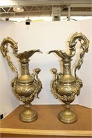 PAIR OF BRASS WITH NICKEL PLATE EWERS