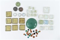 GROUPING OF TIFFANY GLASS TILES ETC
