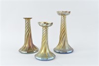 (3) LCT FAVRILE GLASS TWISTED CANDLESTICKS