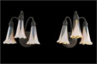 PAIR OF TIFFANY LILY SCONCES WITH GLASS SHADES