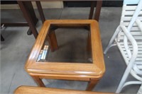 Very Nice Two Matching Wooden Side Tables W/Glass