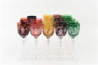COLORFUL HUNGARIAN HAND CUT CRYSTAL GOBLETS