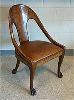 LEATHER CLAD CLAW FOOT SIDE CHAIR