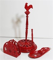 Red Enameled Rooster Kitchen Accessories