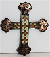 Hammered Copper Wall Cross with Painted
