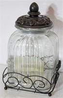Large Lidded Canister in Wire Base