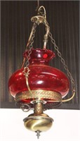 Vintage Red Glass Globe Hanging Fixture with
