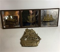 Trio of Mid Century Framed Ship Mirrors and