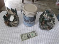 2 Wolf Fountains & Ceramic Wolf Canister