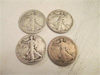 4 Silver Walking Liberty Half Dollars - 1917,