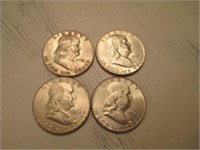 4 Franklin Silver Half Dollars - 1951, 2 1961,