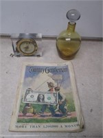 Vintage Yellow Glass Decanter, Telechron Clock