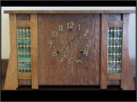 VERY NICE MISSION STYLE MANTLE CLOCK STAINED GLASS
