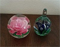 (2) Heavy Flower Paperweights