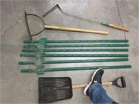 2 weed wackers -4ft metal stakes -sm. shovel