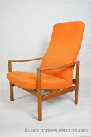 Danish Teak High Back Orange Lounge Chair