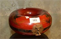 Circular lacquer ware oriental jewellery box
