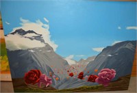 Artist unknown, mountain landscape with roses,