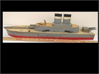 20" TOY B-22 U.S. WOODEN BATTLE SHIP WITH AIRPLANE