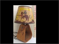 STIRRUP LAMP WITH BRANDS AND COWBOY SHADE