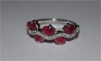 Sterling Silver Ring w/ Rubies & White Stones