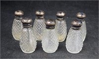 Seven 2" Sterling Lid Glass Salt & Pepper Shakers