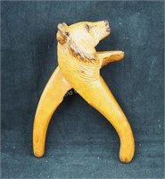 Vintage Hand Carved Bear Head Wood Nut Cracker 8"