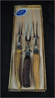 3 Antique Antler 11" Meat Carving Serving Forks
