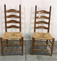 Pair of rush seat ladder back chairs