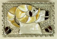 S.S./MOTHER OF PEARL NATIVE AMERICAN BELT BUCKLE