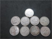 Lot of 9 Canada Quarters 80% Silver
