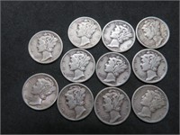 Lot of 11 US Mercury Dimes 90% Silver