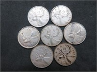 Lot of 7 Canada Quarters 80% Silver